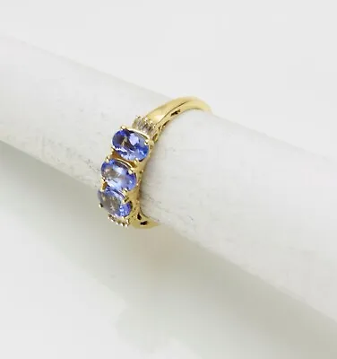 Ladies 14ct Yellow Gold Tanzanite & Diamond Dress Ring UK Size M 1/2 FREEPOST • $189.43