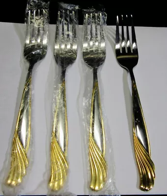 4  Cambridge GOLD FLORENTINE Stainless DINNER FORKS   7 7/8    NEW  Unused • $18.99