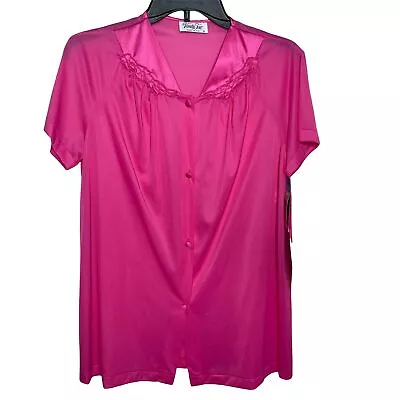 Vanity Fair Sleepwear Pajama Top Women Small Pink Fuchsia Short Sleeve Button Up • $17.92