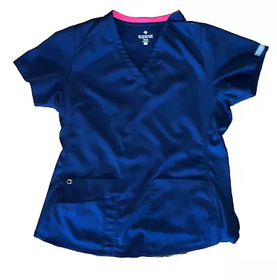 Med Couture Scrub Top Womens SIze Medium Navy Blue Vneck Nurse Medical Pockets • $8