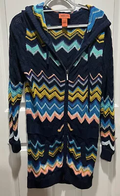 Missoni Target Cardigan Sweater Women’s Sz L Navy Blue Multi Chevron Zip Hood • $24