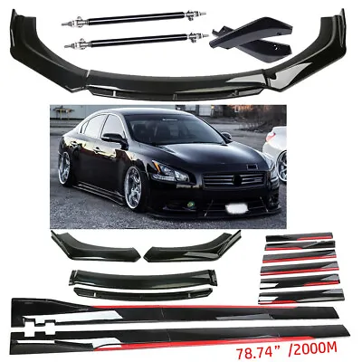 Gloss Black For 09-15 Nissan Maxima Front Bumper Lip Spoiler Splitter+Side+Skirt • $129.99