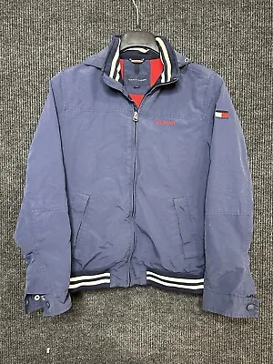 Tommy Hilfiger Jacket Adult Small Blue Red Hooded Outdoors Zip Coat Mens • $3.28