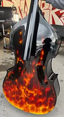 Shen 3/4 Upright Double Bass Rockabilly Touring Bass - AIRBRUSHED FLAMES TOP ART • $4995