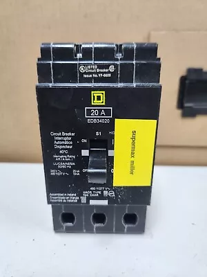 😎 Square D 20 Amp Circuit Breaker 277/480 Vac 3 Pole  Edb34020 • $84.99