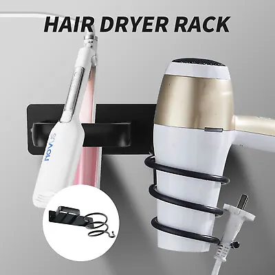 Black Wall Rack Hair Dryer Aluminum Straighteners Holder Storage With Cable NEW • £17.69