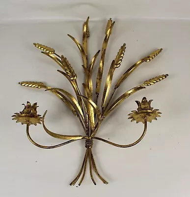 Vintage Mid 20th Century Sheaf Of Wheat Epis GOLD Tone Double Sconce • $74.99