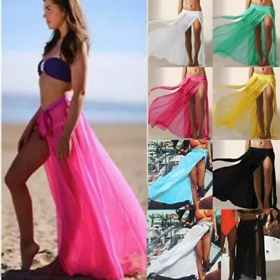 Summer Women Plain Bikini Cover-Up Swimwear Beach Long Wrap Skirt Sarong Skirts/ • $18.66