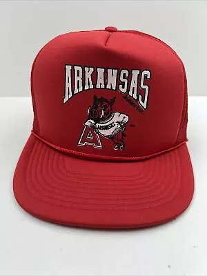 VINTAGE Arkansas Razorbacks Hat Cap Snap Back Red Rope Trucker Football 80 Mohrs • $22.99