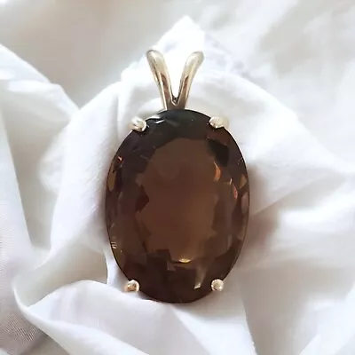 Vintage 925 Sterling Silver Pendant With 10CT Oval Cut Smokey Quartz • $42.50