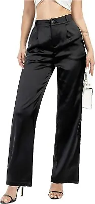 Heipeiwa Women's Wide Leg Wedding Party Satin Casual Dress Nightout Pants Long T • $86.98