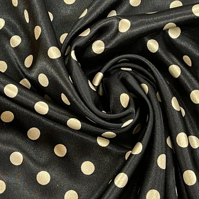 £3.99 • Buy Cream Spotty Satin Dress Costume Fabric Dots Spots 150cm PER METRE - Black