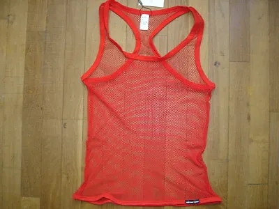 Tank Top Size L Red Fishnet Transparent Manview By NEOFAN Sexy Ref M10 • £26.86