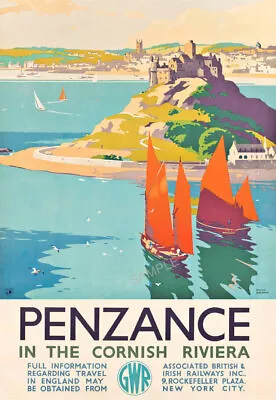 VINTAGE RAILWAY POSTER Penzance Cornwall Cornish Tourism Advert Deco PRINT A3 A4 • £5.99