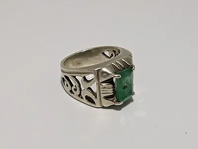 Genuine Natural Big Emerald 2.8CT Men's Silver Ring Size S With Certificate • £125