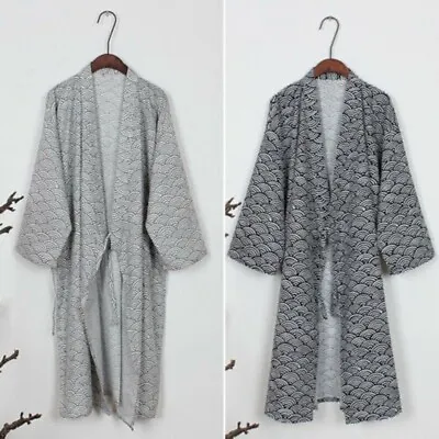 Men Japanese Classic Bathrobe Kimono Yukata Traditional Gown Nightwear Robe New • £22.93