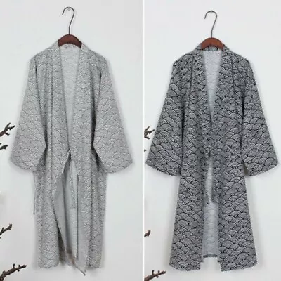 Men Japanese Classic Bathrobe Kimono Yukata Traditional Gown Nightwear Robe New • £24.40