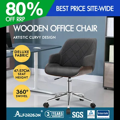 ALFORDSON Wooden Office Chair Computer Chairs Executive Seat Fabric Grey • $119.95