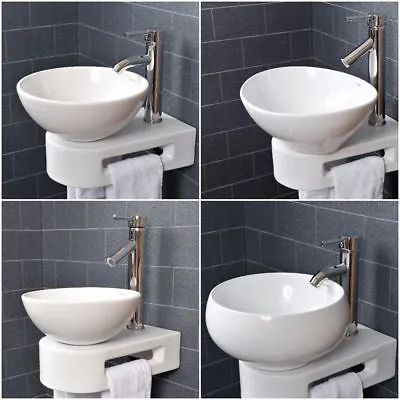 Basin Sink Bathroom VROMA Counter-top Cloakroom Wall Bowl Ceramic White • £44.99