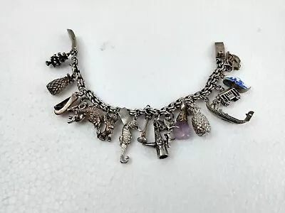 Vintage Heavy Silver Charm Bracelet  16 Charms • $74.99