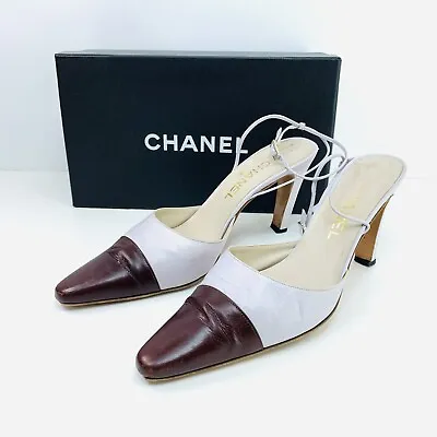 Chanel Shoes Size 40 B Purple Marron Ankle Strap Vintage C1085 Italy • $250