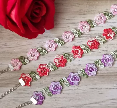 Choker Collar Lace Necklace Pattern Vintage Classic Retro Red Purple Pink Flower • £4.25