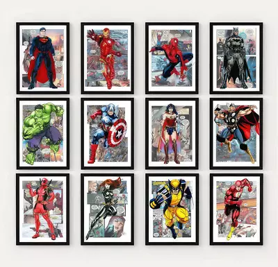 Superhero Poster Prints Comic Book Style Wall Art Posters Marvel DC Pictures • £28.99