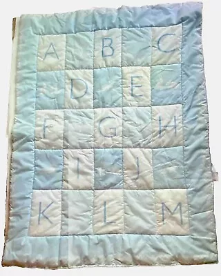 Martha Stewart Everday Baby Blue Blanket ABC's Bunny Pattern Lovey Security Vtg • $34