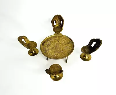 Dollhouse Miniature Brass Table Chairs (5) Pc Set Vintage Made In India • $12.95