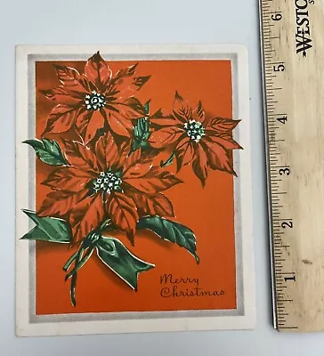 Vintage Christmas Card Poinsettias Tied With Ribbon Mid Century • $4.99