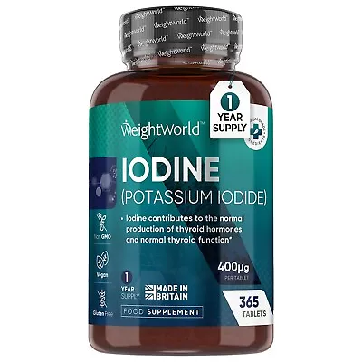 Iodine 365 Tablets 400MCG For Nervous System & Metabolism | Thyroid Supplement • £15.19