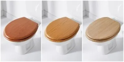 Soft Close Toilet Seat Wooden Finish For Bathroom - Mahogany Oak Light Wood • £39.90