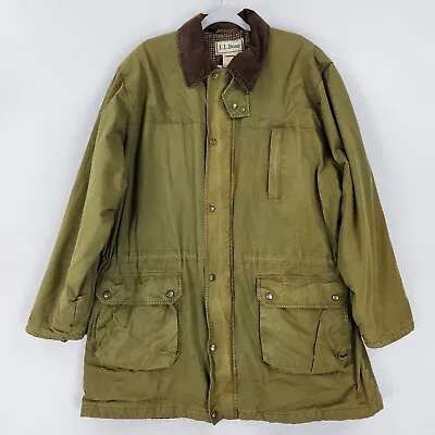 LL Bean Jacket Mens Extra Large Tall Green Waxed Cotton Vintage Barn Coat Field • $69.24