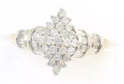 + Vintage 3.8g 10k Gold Natural Diamond Ladies Marquise Cluster Ring Size 6 1/2 • $365