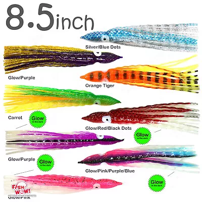 Fish WOW! 8 1/2  Squid Skirt 8.5 In Hoochies Crinkle Octopus Trolling Lure NEW • $12.88