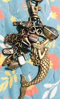 Bronze Mermaid Abalone Beads  Mother Of Pearl Purse Charms Keychain Clip • $15.95