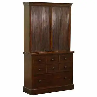 Very Rare Victorian Tambour Door Cupboard Bookcase On Bank Chest Of Drawers • $2303.44