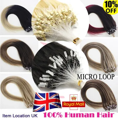 1G 14 -24  Double Drawn Micro Ring Bead Loop Link Tip Weft Human Hair Extensions • £29.89