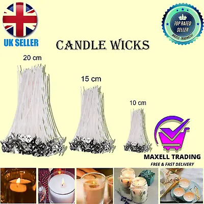 Candle Wicks Pre Waxed With Long Tabbed Cotton Sustainer For Candle Making Craft • £2.99