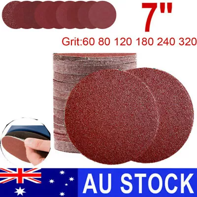 7  Sanding Discs 180mm Sandpaper Pad Abrasive 60 80 120 180 240 320 Grit 100/50X • $26.69