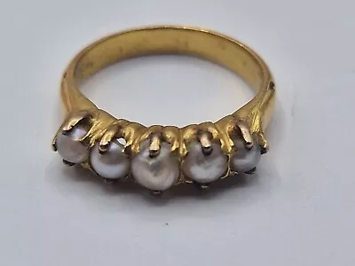 15ct Gold Victorian 5 Stone Pearl Ring. • £59