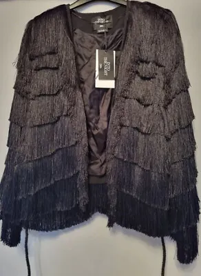 Bnwt Into The Night Kate Moss Limited Zara Fur Textured Jacket Black Fringe S-m • $252.58