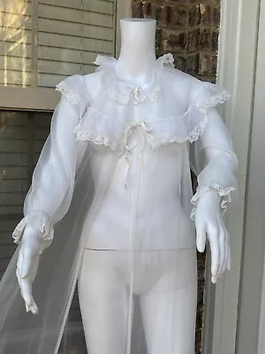 Vintage Sheer Chiffon Nylon Bridal White Lace Flower Peignoir Robe Fairycore 34 • $63.75