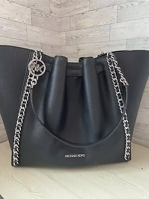 Michael Kors Mina Large East West Shoulder Bag Tote Black Pebbled Leather • $145