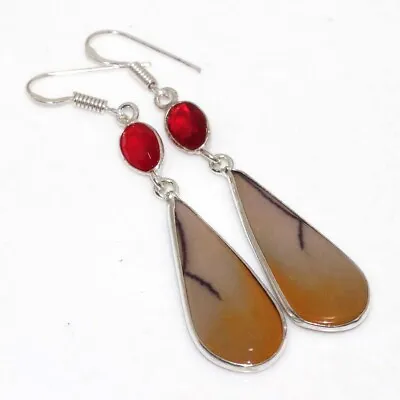 925 Silver Plated-Mookaite Red Onyx Ethnic Long Earrings Jewelry 2.6  JW • $4