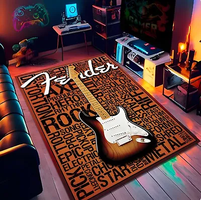 Music Rug Guitar Themed RugMusic Room Rug Rock Music Rug Brown RugAtrea Rug • $17.67