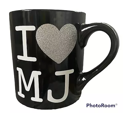 Michael Jackson Coffee Tea Cup Mug Black White Glitter Heart I Love MJ Glossy • $12