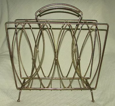 Unique Vintage Mid Century Modern MCM ~ Gold Tone Metal Magazine Rack Holder • $24