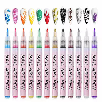 Nail Polish Pens Set Quick Dry Nail Point Graffiti Dotting Pen Set Of 12 Color • $20.85