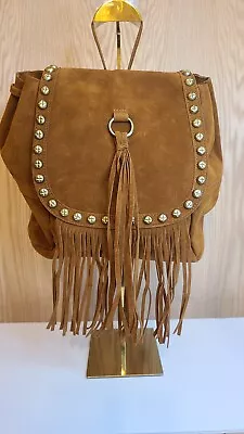 NEW Leather Fringe Vintage Style Festival Boho Country Backpack Brown Faux Suede • $29